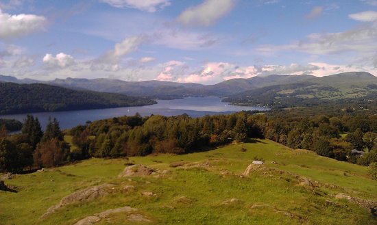 The full-length Windermere view from the summit of Brant Fell, Bowness, Lake District