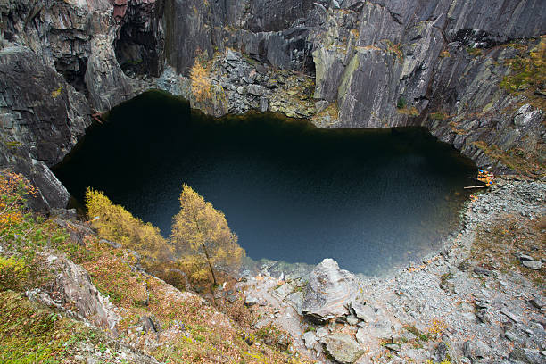 The Hodge Close Quarry arch and its reflection forming the famous skull illusion, Little Langdale, Lake District