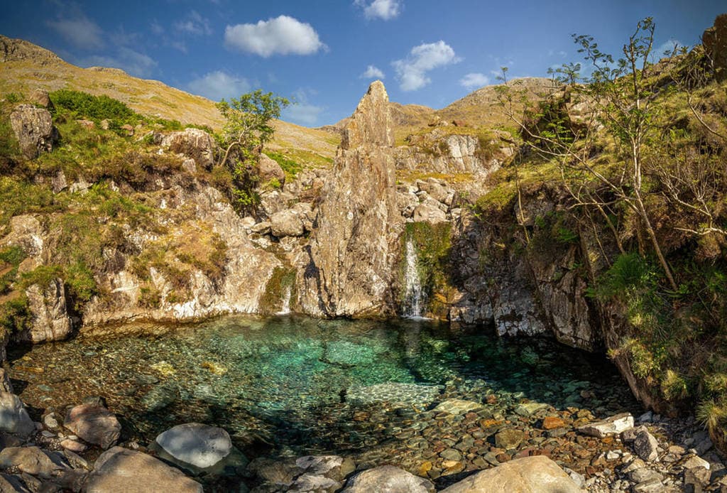Wild swimming in a Lake District tarn